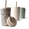 MAMEIDO Thermobecher mit Strohhalm 470ml, Trinkbecher mit Deckel und Strohhalm aus Edelstahl doppelwandig isoliert, auslaufsicher, Coffee to go Becher (Almond Flakes, 0,47l)