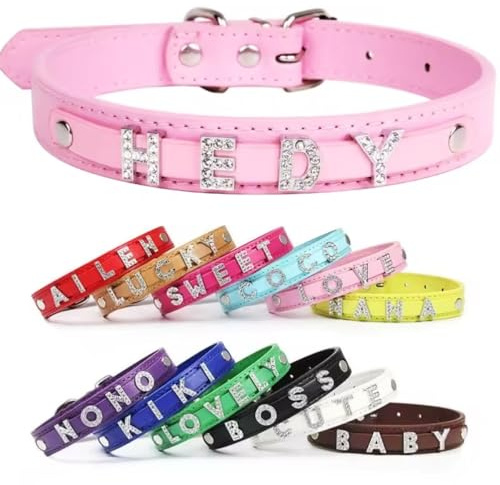 Individuelles Hundehalsband Mit Kristall-Strasssteinen, Personalisiertes Hundehalsband Aus Leder Mit Glänzenden Namensbuchstaben, Geeignet For Kleine Und Mittelgroße Hunde In Verschiedenen Farben