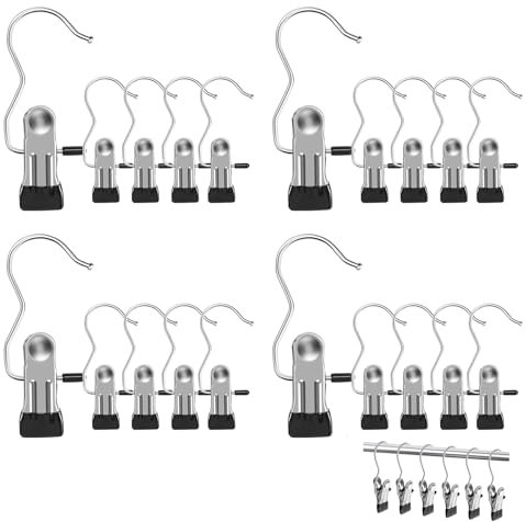 LOCCY 20 Stück Wäscheklammern, Edelstahl Klammern rutschfest Klammerhaken Kleiderbügel Clip 360° Drehbarer Haken Stiefelklammern Stiefel Aufhänger Sockenhalter für Hosen Schuhe Handtuch Hüte (Schwarz)