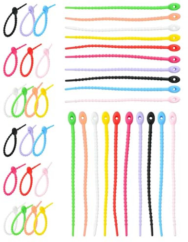 BARRU 40 pcs Silikon Kabelbinders Wiederverwendbar Silikon-Spiralbinder Wiederverwendbare Kabelbinder Silikon-Krawatte,Lebensmittelretter, Haushaltsschlangenriemen Kabellbinder bunt