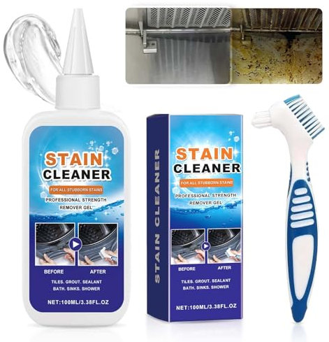 Stain Remover Gel for Household Use, 2025 New Duty Stain Cleaner, Stain Remover Gel with Brush, Powerful Cleaning for Bathroom, Kitchen Sinks, Walls, Tiles (1)