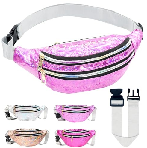 Rosa Metallic Bauchtasche, wasserdichte Glitzer Gürteltasche mit Verlängerungsgurt PU Mode Hüfttasche für Herren Damen Party Festival Outdoor Sport Wandern Reisen Laufende