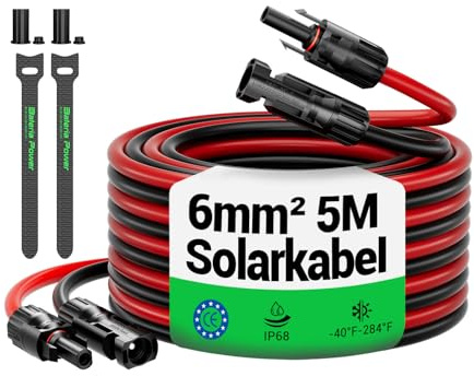Câble solaire 6 mm² 5 m, Câble solaire de rallonge, Câble solaire de rallonge (Rouge/Noir) (6 mm² 5 m)