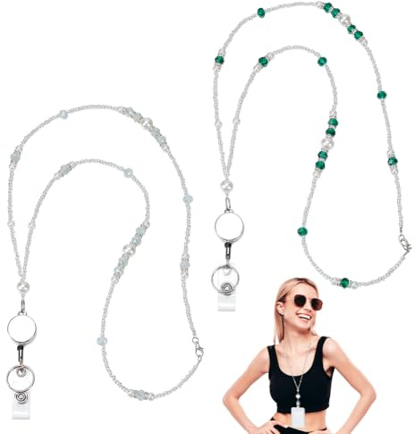 nbeads 2 Stück 2 Stilen Lanyards Für Ausweise Und Schlüssel, 78.6cm Perlen Schlüsselband Für Lehrer Mit Ausweisrolle Einziehbares Schlüsselband Für Namensschilder Schlüssel Karten