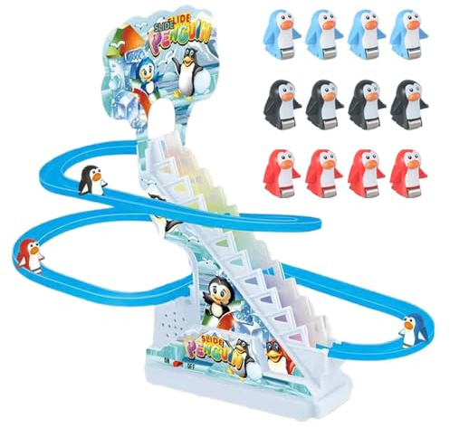 Pinguin-Rutsche – Pinguin-Spiel-Achterbahn mit Musik und LED-Blinklichtern, musikalisches Achterbahn-Spielset, Pinguin-Spielspielzeug für und Mädchen