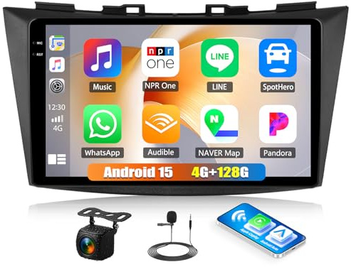 Android 15, 4G+128G GOHHDL Autoradio per Suzuki Swift 2012-2016 con Carplay Android Auto, Touch Radio da 9 Pollici 2Din con GPS Navi WiFi Bluetooth FM/RDS EQ SWC +AHD Retrocamera&MIC