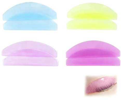 4 Pairs Korean Lash Lift Pads, Self-Adhesive Glueless Eyelash Lift Pads, Ultra-Thin Reusable Silicone Lash Perm Pads for Eyelash Lifting, Salon & Home DIY, 4 Colours