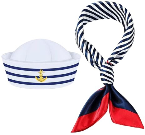 Matrosenmütze Und Schal, Matrosenmütze für Herren Damen Mädchen, Matrosen Kostüm Blau Und Weiß Verstellbar, matrosen kostüm damen, Universal Matrosen Mütze Mit Schal für Karneval Verkleidung Cosplay
