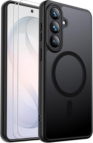 für Samsung Galaxy S26 Hülle Magnetisch Stoßfest, 2 Glas Bildschirm Schutzfolie, Mit Vollständigem Kamera-Schutz, Transparente Anti-Fingerabdruck Hülle für Galaxy S26 (Schwarz)