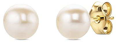 Orovi – Ohrstecker Gelbgold 14 Ct (585) mit Zucht Süßwasserperlen (6x6 mm) – Bouton Echtgold Ohrringe Damen mit Zuchtperlen in edler Fassung – Perlen Ohrringe aus Italien allergenfrei & handgemacht