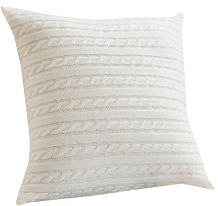 Brydon 45cm*45cm Knitting Sofa Cushion Cover Home-organizer Tech Cotton Removable Knitted Decorative Pillow Case Cable Knitting Patterns Square Warm Throw Pillow Covers (White)