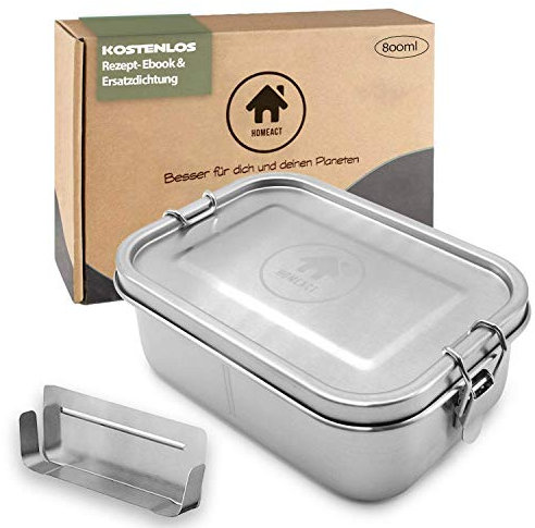 homeAct Lunchbox Edelstahl auslaufsicher 800ml | Austauschdichtung & flexibler Trennsteg | Jausenbox Brotdose für Schule, Uni, Arbeit und Camping