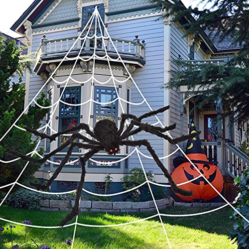 OCATO 200 Halloween Spider Web + 59 Giant Spider Decorations, Fake Spiders with Triangular Huge Spider Web, Indoor/Outdoor/Halloween Decorations/Yard/Home/Costumes Parties/Haunted House Decor, Black