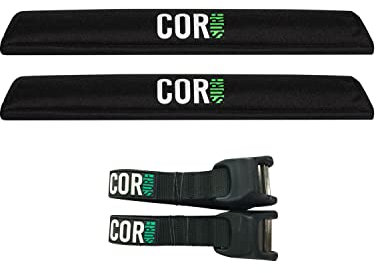 COR Surf Aero Dachgepäckträger-Pad und hochwertige, Kratzfeste Zurrgurte mit Silikonschnalle für Surfbretter, SUP-Boards, Kajaks und Kanus (Schwarz, 48CM Breit Pad & 3M Straps)