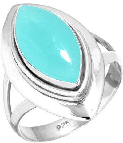 Jeweloporium 925 Sterling Silber Ringe für Damen Aqua Chalcedon mit Stein Boho Silber Ringe Größe 59(18.8) Weihnachten - Geschenk Handgefertigt Schmuck
