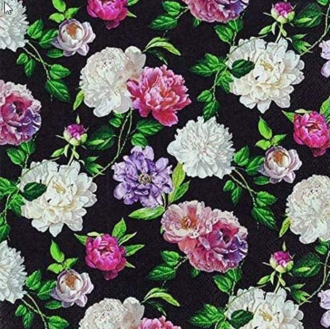 20 Servietten Blumen auf schwarz | Trauer | Serviettentechnik 33x33cm