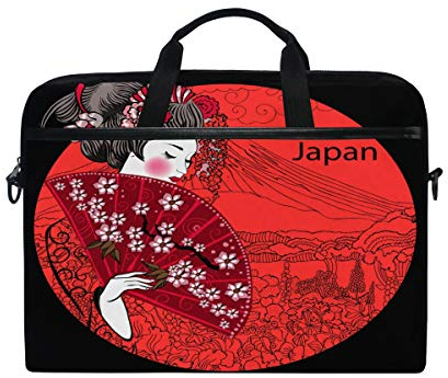 GIGIJY Schöne japanische Frau Geisha-Laptop-Tasche, Leinen, Aktentasche, 33 cm, 33,8 cm, 35,6 cm, 38,1 cm, für Kinder, Jungen, Mädchen, Frauen, Männer