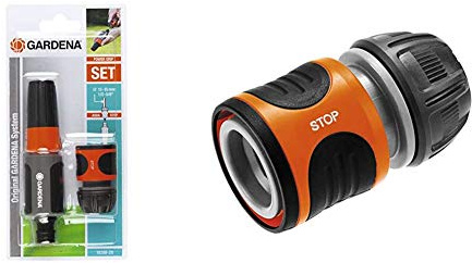 Gardena Spritz-Satz für 13 mm (1/2 Zoll)- und 15 mm (5/8 Zoll)-Schläuche: Reinigungsspritzen-Set mit Aquastop für einen schnellen Anschlusswechsel & Wasserstop 13 mm (1/2 Zoll) und 15 mm (5/8 Zoll)