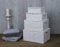 HomeZone 4-Pack White Wicker Hamper Baskets Storage Boxes With Lid And Lock, Rustic Functional, 28 cm x 36 cm x 18.5 cm