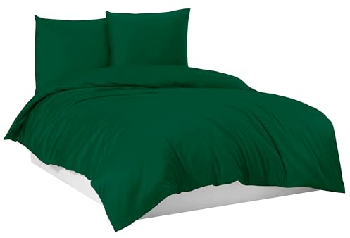 Mixibaby Bettwäsche Bettgarnitur Bettbezug 100% Baumwolle 135x200 155x220 200x200 200x220, Farbe:Dunkelgrün, Größe:135 x 200 cm
