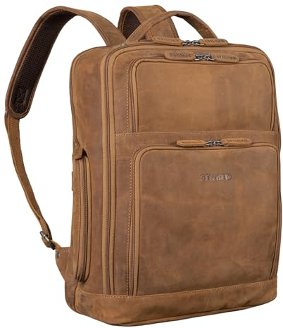 STILORD 'Jayden' Business-Rucksack Herren Leder Groß Vintage mit Laptopfach 15 16 17 Zoll DIN A4 - ideal als Arbeitsrucksack Laptoprucksack Echtleder, Farbe:tan - dunkelbraun