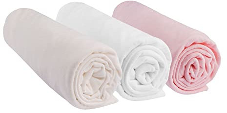 Easy Dort JCORBE70X160 Spannbettlaken-Set aus Baumwolljersey, Rosa/Weiß/Ecru, 70 cm x 160 cm, 3-teilig