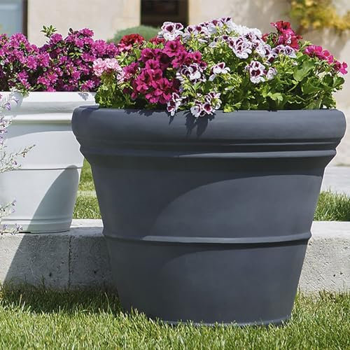 Decorspace Pot de fleurs rond en résine décoration extérieure « Made in Italy » (Anthracite, 60 cm)
