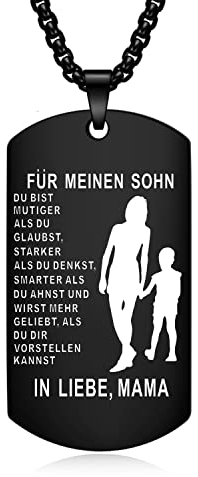 YOTHIWAD Halskette für Meinen Sohn Dog Tag Kette An Meinen Sohn Halskette mit Gravur Inspirierend Text Geschenk für Sohn von Mama Papa(Schwarz)