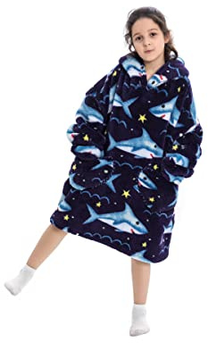 Pterygoid Kapuzenpullover Mädchen, Übergroße Hoodie Decke Kinder mit Kapuze und Tasche Jungen, Fleece Decke mit Ärmeln für Teenager