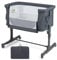 COSTWAY 3-in-1 Baby Bedside Crib, Easy Folding Cot Bed with Mattress, Breathable Mesh Window, Lockable Wheels and Travel Bag, Height Adjustable Newborn Sleeper for Birth to 9kg (Grey)