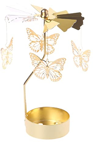 Schmetterling Teelicht Karussell Glas Teelichthalter Gold Teelichtglas Rotierender Kerzenhalter Eisen Metall Kerzenständer für Valentinstag Deko Geschenk Hochzeit Dekoration Wohnzimmer Tischdeko