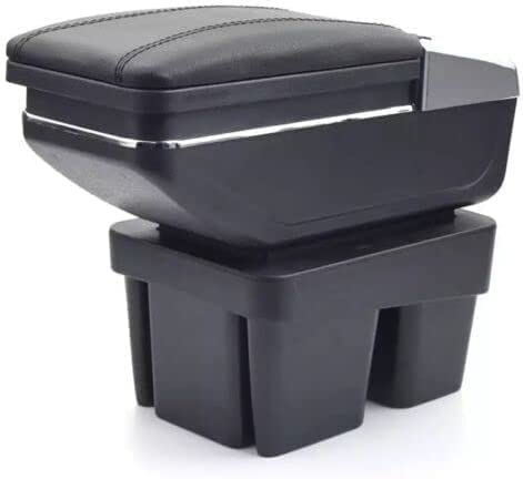 Armlehne Auto Mittelarmlehne Mittelkonsole Organizer Konsole Armlehnenbox Schwarz Leder Ablagefach 3D Drehbar Schiebeverdeck Getrankehalter Aschenbecher Kompatibel mit VW Golf 7 VII 2015 – 2016