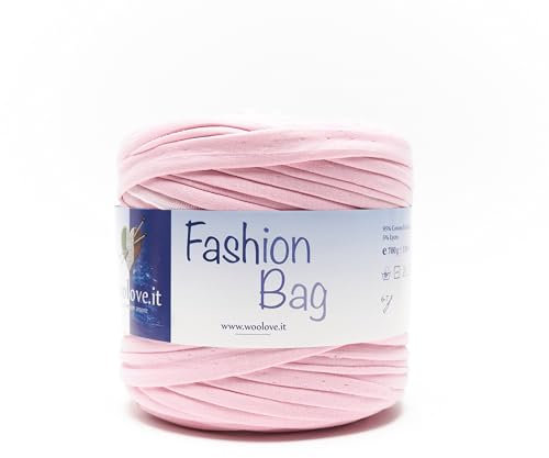 Woolove - Fashion Bag - Fettuccia in cotone elastica resistente ricavata da tagli di tessuto peso 700 gr per Ferri/uncinetto: 6.00/7.00 Rosa 51