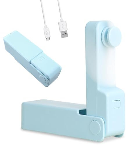 Fishtec Mini ventilatore tascabile senza fili, ventilatore portatile personale ultra compatto: pieghevole e silenzioso, 3 velocità, ricaricabile USB: autonomia 5 ore, blu