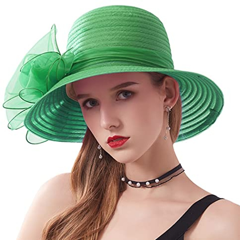 ZESLIV Chapeau en organza pour femme - Chapeau de mariage - Chapeau de soleil avec nœud - Chapeau d'été - Protection solaire - Chapeau de plage