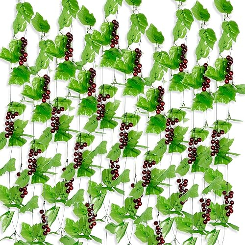 BOFUNX 10pcs Raisin Artificiel et Vigne 2,4 Mètres Guirlande de Raisin Réalistes Plastique Ornament pour Maison Hôtel Marché Jardin