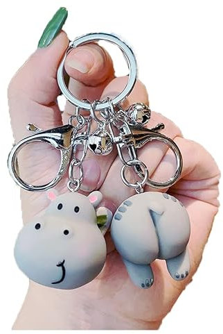 Une paire de (deux chargés) drôles de dessin animé couple poupée porte-clés mignon breloque de sac personnalisé accessoires de voiture petits cadeaux créatifs, Hippopotame, taille unique