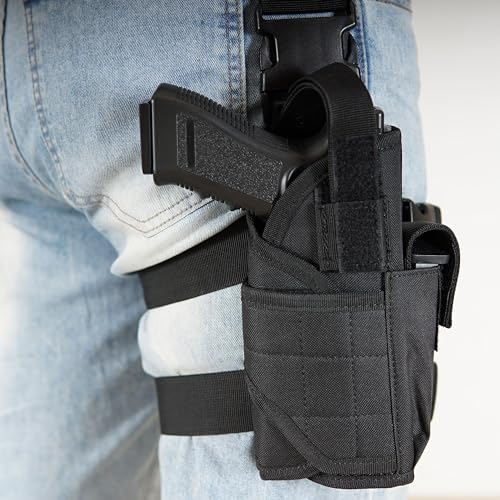AUGOOL Taktisch Beinholster Pistolenholster Oberschenkel Waffenholster mit Magazintasche verstellbar für Jagdschießen Airsoft Militärspiele, Rechtshänder