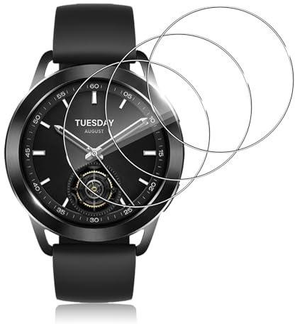 Aerku Protector de Pantalla para Xiaomi Watch S3, [3 Piezas] 9H HD Alta Sensibilidad Resistente a Arañazos Cristal Templado Vidrio Templado para Xiaomi Watch S3