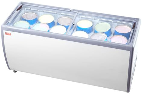 VEVOR Vitrine Réfrigérée à Crème Glacée Commerciale, Comptoir à Glace 567 L, Congélateur Mobile avec Dessus en Verre, 12 Grandes Cuves, 2 Portes Coulissantes en Verre, roulettes Verrouillables, Blanc