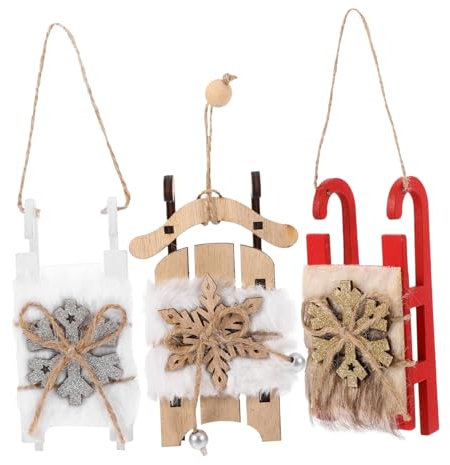 3 Stück Holzschlitten Anhänger mit Juteseil, Rustikale Weihnachtsdeko