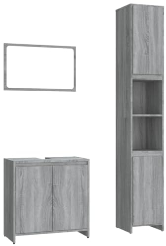 vidaXL 3-TLG. Badmöbel-Set Grau Sonoma Holzwerkstoff, Spiegelschrank, Kosmetikspiegel, Badezimmerschrank, Badezimmerschrank mit Spiegel