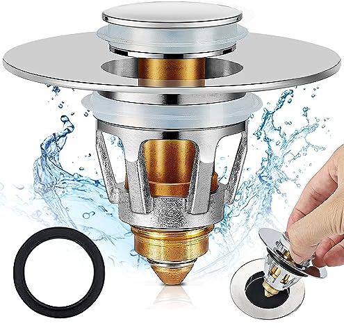 Tomario Pop Up Waschbecken Stecker, Edelstahl Badezimmer Waschbecken Stecker für Waschbecken, Push-Typ Bad Stecker Ersatz Bad Abfluss Filter Stecker mit Bounce Kern für 28-38mm Abfluss Loch