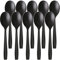10 Piezas Cucharas,Cucharas de Postre Cucharas Soperas,Largo Cucharas,Cubiertos Plastico Duro Reutilizables,para Cumpleaños,Bodas,Barbacoas,Camping(Negro)