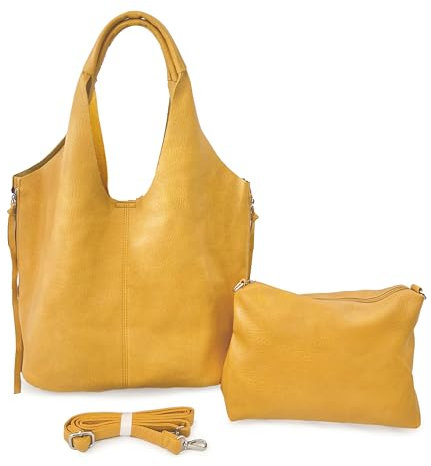 ANGELO Borsa da Donna a Spalla, Tote a Sacca Grande con Borsetta a Tracolla Regolabile, Shopping Bag Elegante in Pelle PU per Lavoro, Università, Ufficio, Viaggio, Grande Capienza (Giallo)