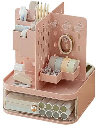 Bestvisse Organisateurs de bureau avec tiroir en panneau perforé, organiseurs de bureau, boîte de rangement de maquillage, fournitures de papeterie