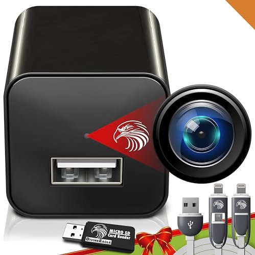 DIVINEEAGLE Plug-in Full HD Dome Camera - Premium Reliable 1080p Pet Cam with Motion Detection - Easy No-WiFi Setup & Data Protection - Ideal for Pet Nanny Use, with 64GB Card