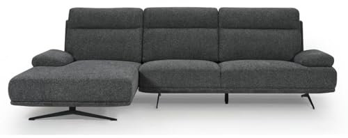 Furnhouse Seattle L-Form Ecksofa Rechts Grau Anthrazit – 4-Sitzer Ecksofa mit Ottomane, Skandinavisches Design, Hochwertige Federkernpolsterung, Oeko-TEX®-zertifizierter Stoffbezug, Moderne Metallfüß