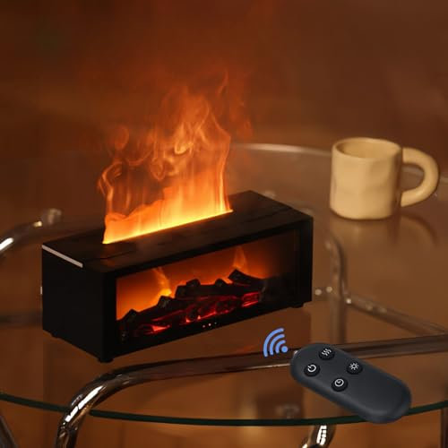 Foyucool Humidificador Chimenea, Humidificador/Difusor Aceites Esenciales/Luz Nocturna de 7 Colores, con Control Remoto, Temporizador 1/3/5H, Ideal para el Hogar, Dormitorio, Oficina, Yoga