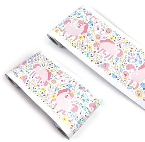 VisitRyl Wallpaper Border Self Adhesive Wall Tiles Decorative, Peel and Stick Wall Border Bathroom Stickers Cartoon Children's RoomPink Unicorn YX119 12cm X 500cm